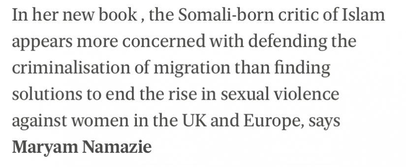 Maryam Namazie’s Review of Prey: Immigration, Islam and the Erosion of Women’s Rights by Ayaan Hirsi Ali, Evening Standard, 27 February 2021