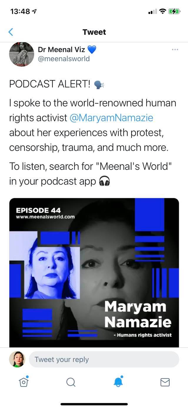 Maryam Namazie, Human Rights Activist, Meenal’s World, 6 February 2021